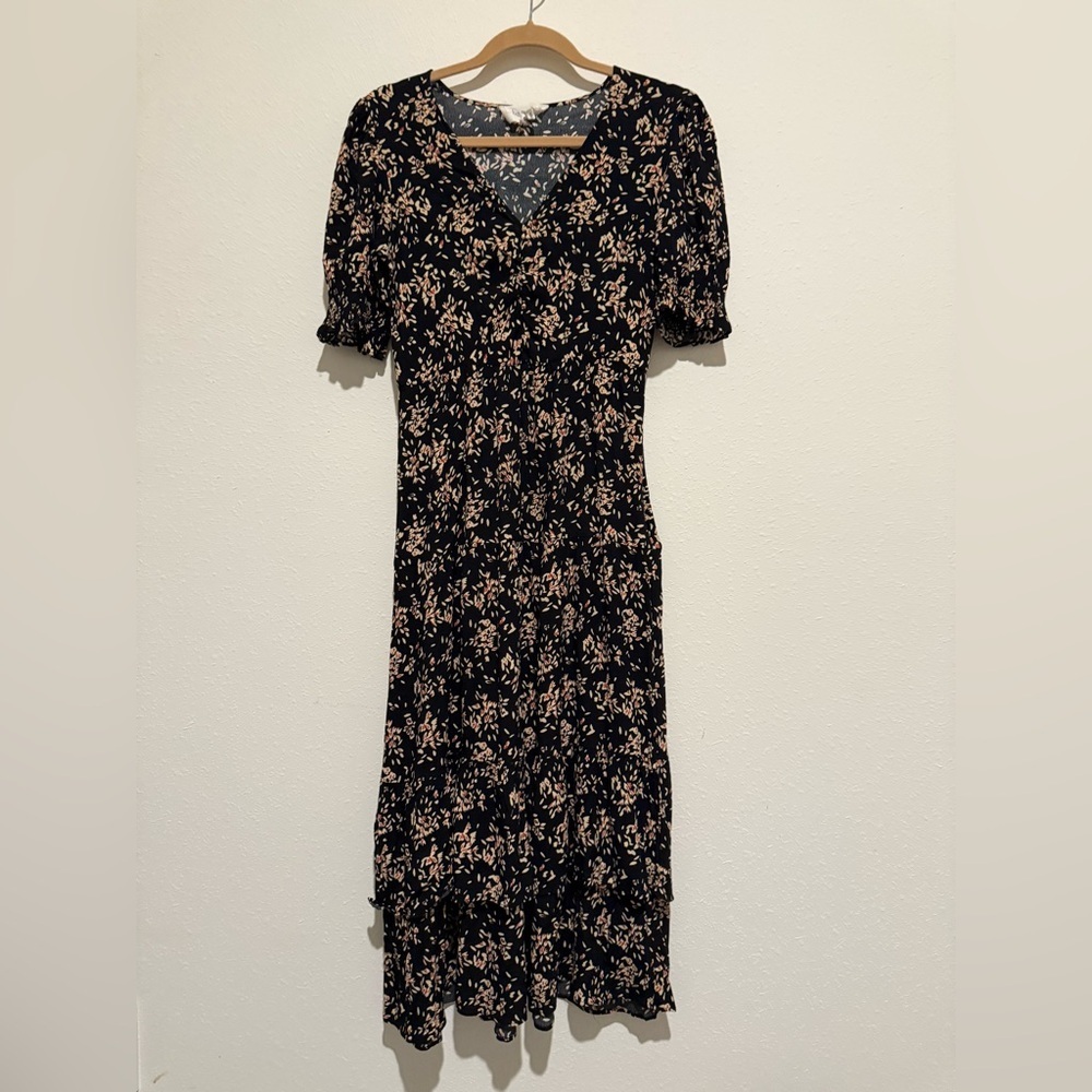 ba&sh Vila ruffled Black and brown Floral Midi Dress - Picture 2 of 5